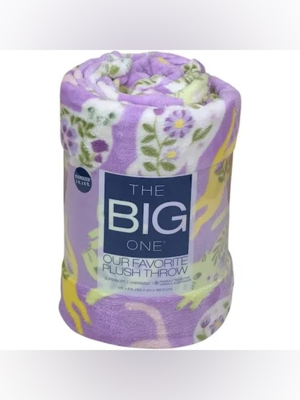 The Big One Plush Throw - Lavender w/ Cats & Flowers